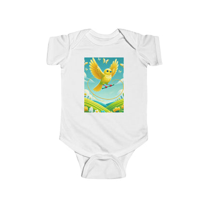 Canary Jumping Rope Baby Bodysuit – Whimsical Canary Garden Play Design