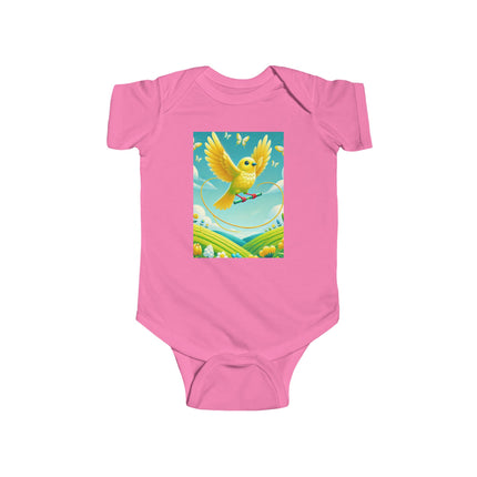 Canary Jumping Rope Baby Bodysuit – Whimsical Canary Garden Play Design