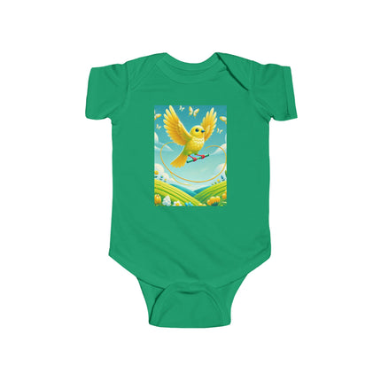 Canary Jumping Rope Baby Bodysuit – Whimsical Canary Garden Play Design