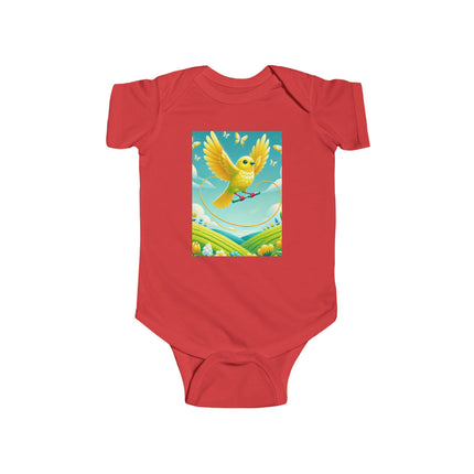 Canary Jumping Rope Baby Bodysuit – Whimsical Canary Garden Play Design