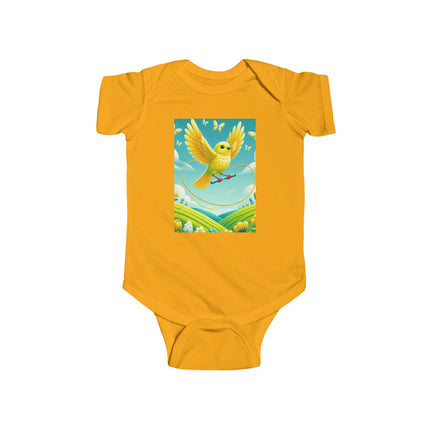 Canary Jumping Rope Baby Bodysuit – Whimsical Canary Garden Play Design