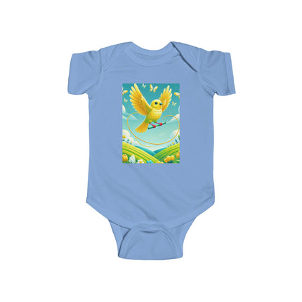 Canary Jumping Rope Baby Bodysuit – Whimsical Canary Garden Play Design