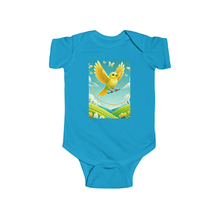 Canary Jumping Rope Baby Bodysuit – Whimsical Canary Garden Play Design