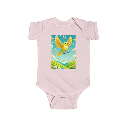 Canary Jumping Rope Baby Bodysuit – Whimsical Canary Garden Play Design
