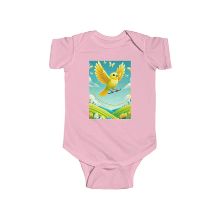 Canary Jumping Rope Baby Bodysuit – Whimsical Canary Garden Play Design
