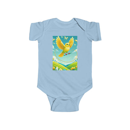 Canary Jumping Rope Baby Bodysuit – Whimsical Canary Garden Play Design