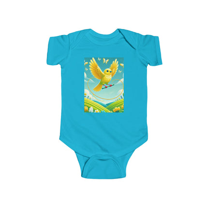 Canary Jumping Rope Baby Bodysuit – Whimsical Canary Garden Play Design