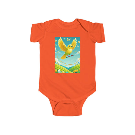 Canary Jumping Rope Baby Bodysuit – Whimsical Canary Garden Play Design