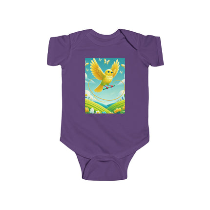 Canary Jumping Rope Baby Bodysuit – Whimsical Canary Garden Play Design