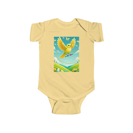 Canary Jumping Rope Baby Bodysuit – Whimsical Canary Garden Play Design