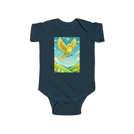 Canary Jumping Rope Baby Bodysuit – Whimsical Canary Garden Play Design