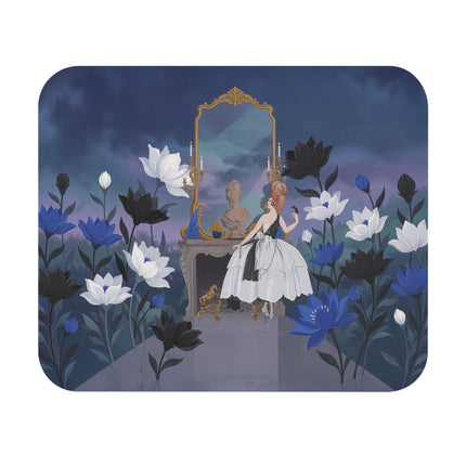 🖤💙 The Lady Before The Midnight Mirror Mouse Pad – Art Deco Floral Elegance