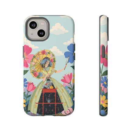 🌸🪞 The Floral Parasol Reflection Phone Case – Art Deco Garden Fantasy