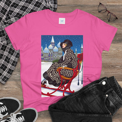 Elegant Winter Woman in Sleigh Women's Midweight Cotton Tee