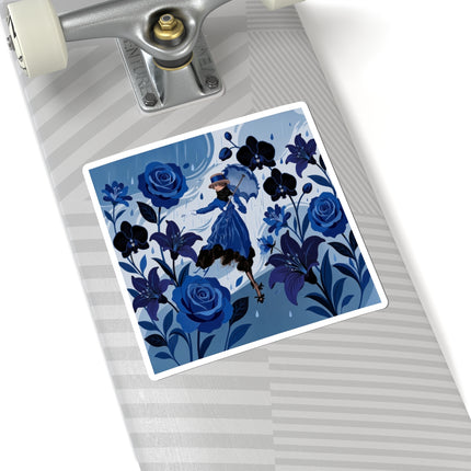 ☔💙 The Blue Rain Promenade Kiss-Cut Stickers – Art Deco Floral Fashion
