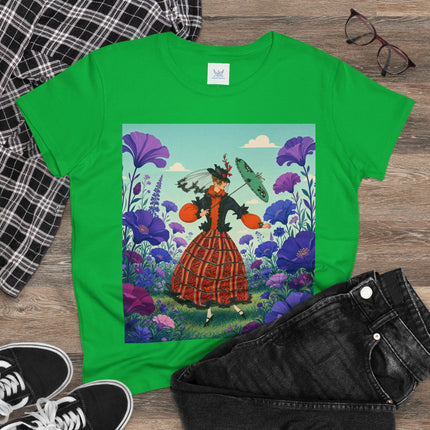 🌺✨ The Enchanted Flower Promenade Cotton Tee – Art Deco Fashion Whimsy