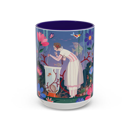 The Lady Of The Enchanted Aquarium Colorful Mugs – Art Deco Aquatic Elegance
