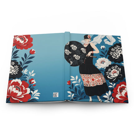 🌺🖤 The Art Deco Floral Parasol Hardcover Journal – Vintage Fashion Elegance