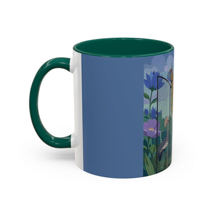 The Lady And The Enchanted Heron Colorful Mugs – Art Deco Botanical Elegance