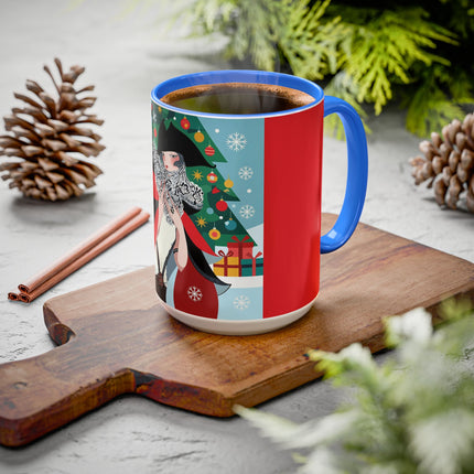 ❤️ The Lady Of The Crimson Scarf Colorful Mug – Art Deco Christmas Elegance