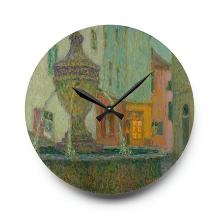 La Fontaine, Saint-Paul De Vence by Henri Le Sidaner Acrylic Wall Clock, Round & Square