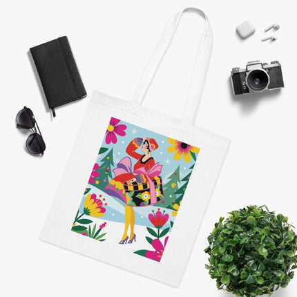 🎄🌺 Christmas In The Winter Garden Cotton Tote Bag – Art Deco Holiday Whimsy