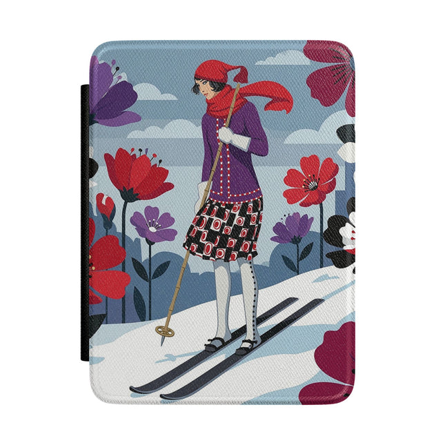 🎿❄️ The Winter Flower Skier Kindle Case – Art Deco Alpine Fantasy