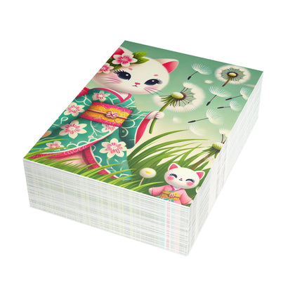 Geisha Kitten and the Dandelion Wish Postcard Bundles (envelopes included) - Bundles of 10, 30, 50 Pieces