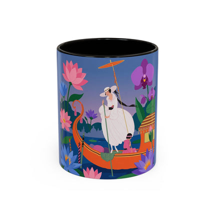 The Lady Of The Lotus Voyage Colorful Mugs – Art Deco Botanical Elegance