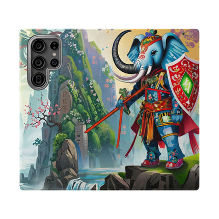 🐘⚔️ Cyberpunk Elephant Samurai Flip Case – Ancient Wisdom & Neon Power