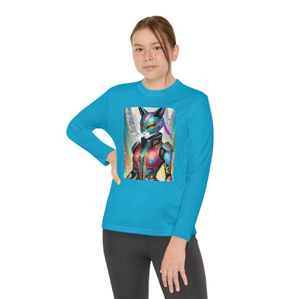 Cyberpunk Chic Youth Long Sleeve Competitor Tee – Holographic Style & Futuristic Adventure