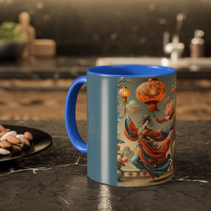 Golden Dragon & Lantern Lady Colorful Mug – Imperial Dragon & Elegant Harmony