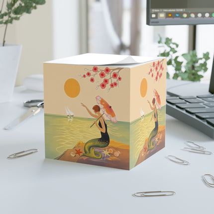 🌈☂️ Beneath The Rainbow Tree Note Cube – Art Deco Spring Fantasy
