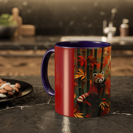 Red Panda at an Autumn Bamboo Grove Colorful Mugs (11oz, 15oz)