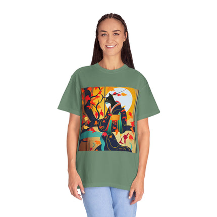 Black Cat in Kimono Unisex Garment-Dyed T-shirt