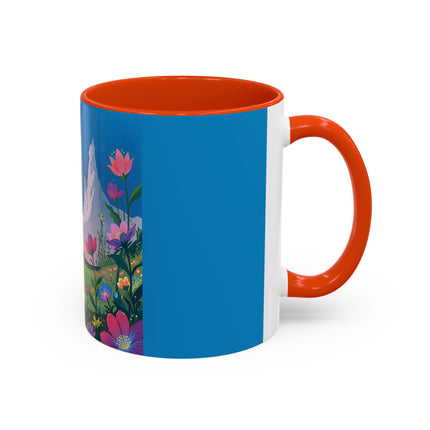 The Lady And The Moonlit Peak Colorful Mugs – Art Deco Alpine Garden Elegance