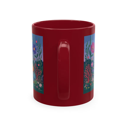 🐠🌸 The Lady Of The Underwater Flower Garden Ceramic Mug – Art Deco Aquatic Whimsy