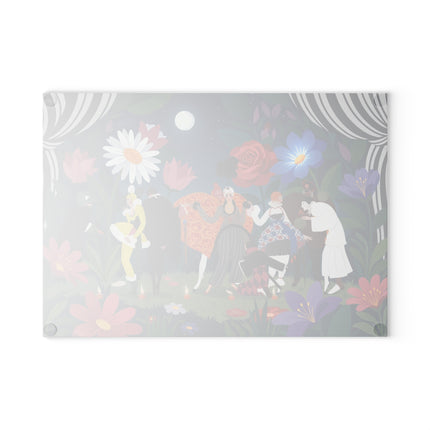 🌙🌺 The Midnight Garden Masquerade Glass Cutting Board – Art Deco Floral Fantasy