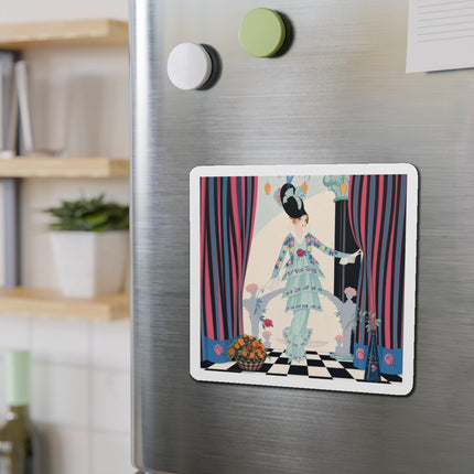 🌹🎭 The Lady Between The Curtains Die-Cut Magnets – Art Deco Floral Theatre