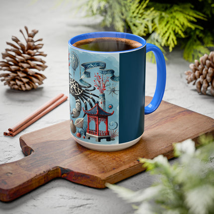 Spotted Crab & Pagoda Colorful Mug – Mystical Ocean & Asian Harmony