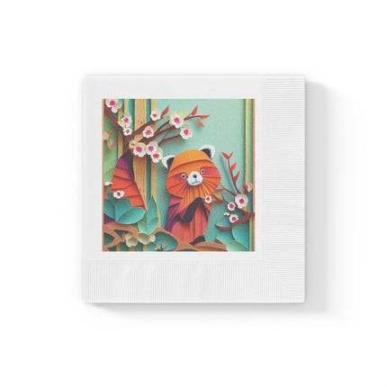 A Playful Red Panda White Coined Napkins