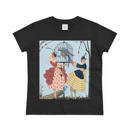 🦚🦜 The Ladies Of The Garden Aviary Cotton Tee – Art Deco Bird Fantasy