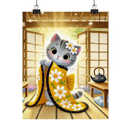 🐱🍵 Playful Kitten in the Tea Room Matte Vertical Poster – Curious Charm & Cozy Whimsy