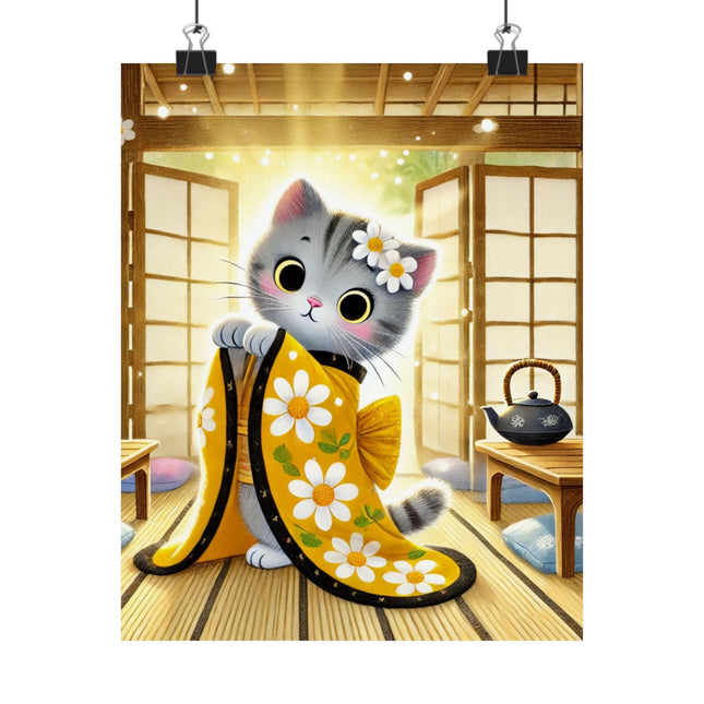 🐱🍵 Playful Kitten in the Tea Room Matte Vertical Poster – Curious Charm & Cozy Whimsy