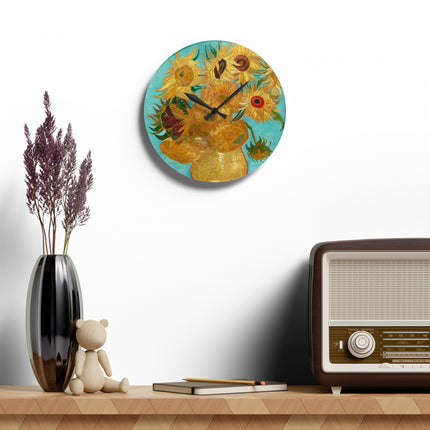 Vase with Twelve Sunflowers by Vincent Van Gogh Acrylic Wall Clock, Round and Square