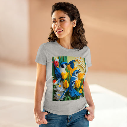 Blue Jays in a Spring Garden Women's Midweight Cotton Tee