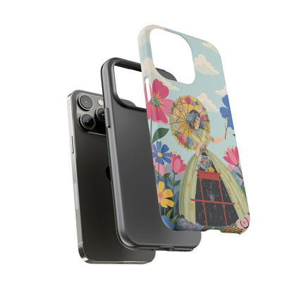 🌸🪞 The Floral Parasol Reflection Phone Case – Art Deco Garden Fantasy