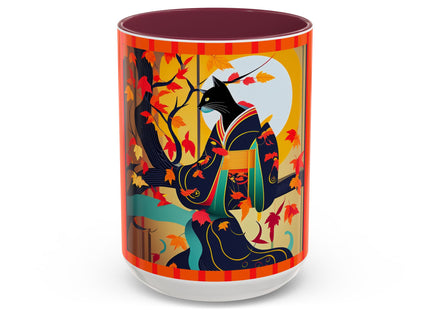 Black Cat in Kimono Colorful Mugs, 11oz