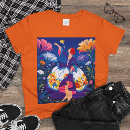 🐦🌸 The Enchanted Birdsong Cotton Tee – Art Deco Garden Whimsy