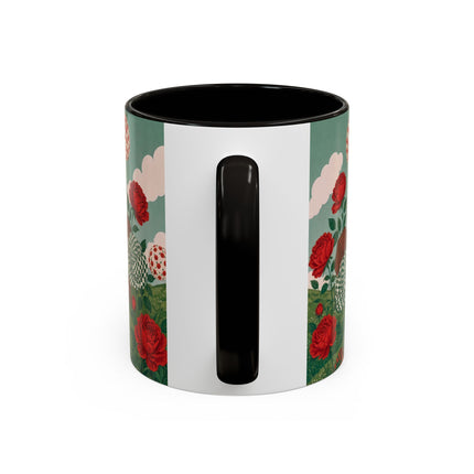 🌹💚 The Scarlet Rose Checkerboard Garden Colorful Mug – Art Deco Floral Whimsy